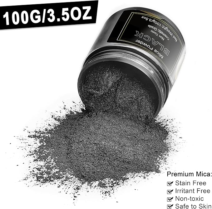 Black Mica Powder Pigment -Cosmetic Grade Metallic Mica Powder - Image 2