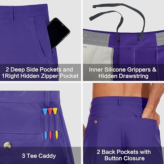 JWM Mens 7"/9" Stretch Golf Shorts - Lightweight Hybrid Casual Dress Work Flat Front Shorts with 5 Pockets Quick Dry UPF50