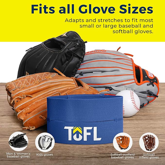 TOFL Baseball Glove Wrap Band for Mitt Shaping | Elastic Strap with Adjustable Closure for Pocket Forming & Storage | Youth & Adult Softball Mitt Care Accessory (Color & Quantity Options)