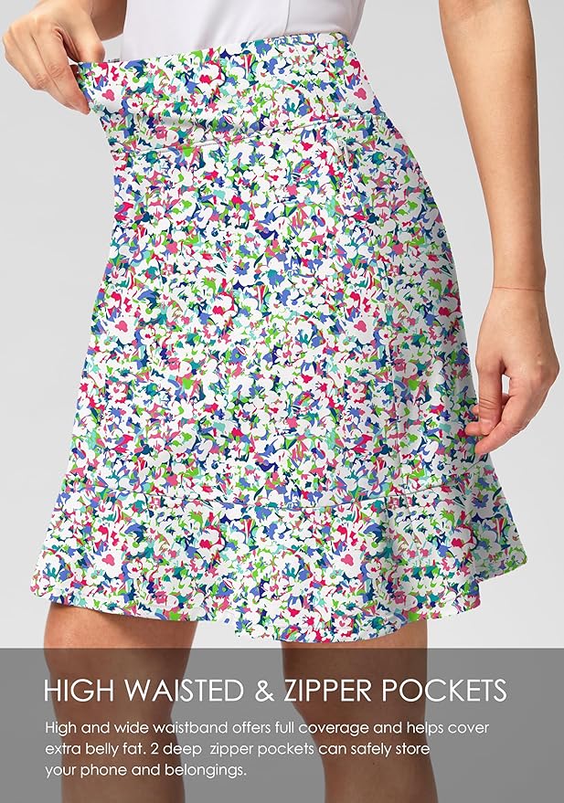 Viodia 20" Knee Length Skorts Skirts for Women with Pockets High Waisted Athletic Tennis Golf Skort for Casual Summer