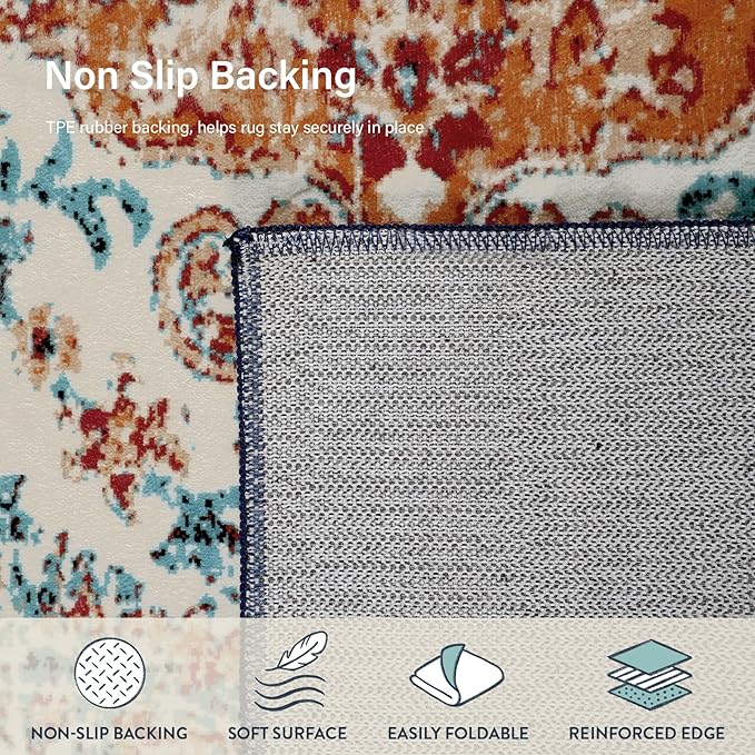 Lahome Boho Rugs for Living Room 8x10, Washable Orange Bedroom Area Rug Soft - Image 6