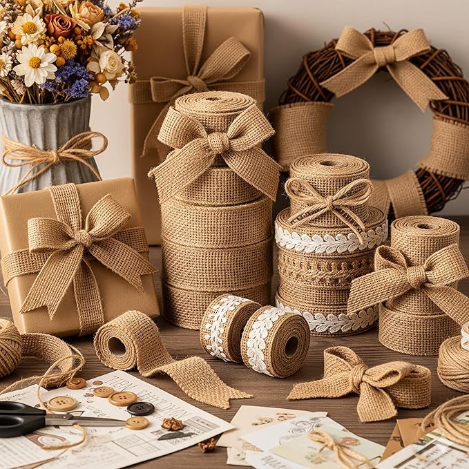 Burlap Ribbon 4" x 15 Yards Natural Jute 4 Inch 5yards 3 Rolls - Image 7