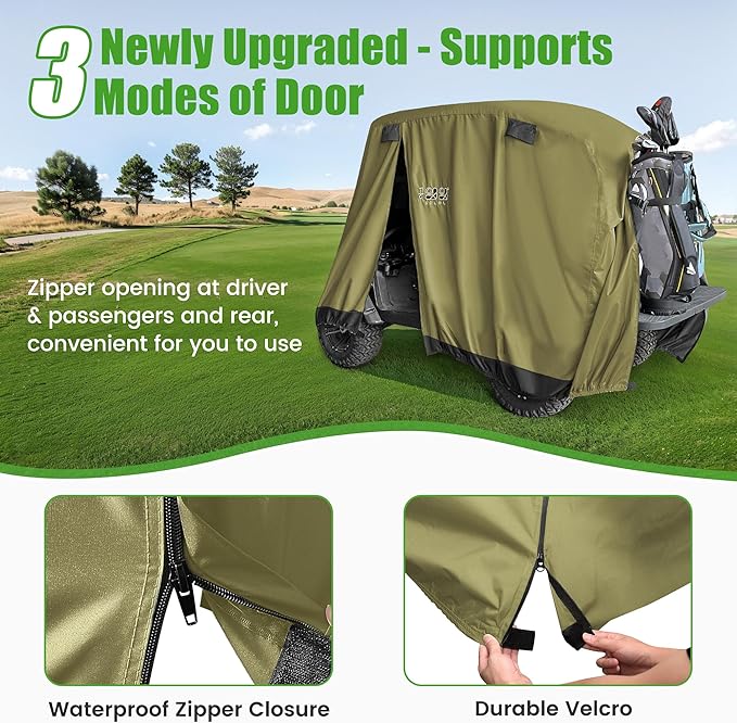10L0L Universal Golf Cart Covers for Yamaha, Club Car, EZGO, Waterproof 2/4 Passenger Heavy Duty Golf Cart Rain Covers with 3 Zipper Doors Extended Roof for Outdoor All-Weather Protection