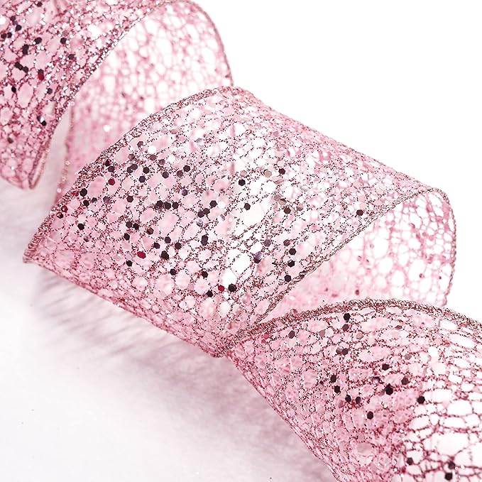 CT CRAFT LLC Sparkling Glitter Mesh Wired Ribbon 2.5" x 10 Yards Rose Gold - Image 4