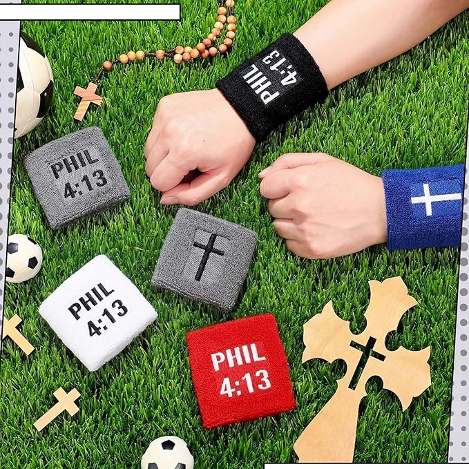 Misdary 6 Pair Cross Wristband Football Baseball Drip Baseball Football Accessories Faith Cross Sports Wristband Sweat Band Athletic Christian Faith for Sports Basketball Gym Workout