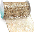 CT CRAFT LLC Sparkling Glitter Mesh Wired Ribbon 6" x 10 Yards Champagne Gold by CTCRAFTLLC
