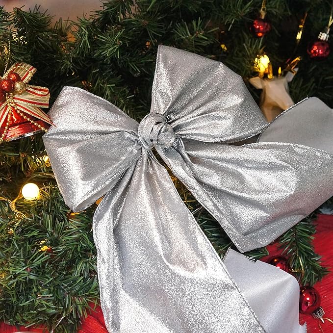 CT CRAFT LLC Glitter Wired Ribbon 6" x 10 Yards Silver - Image 6
