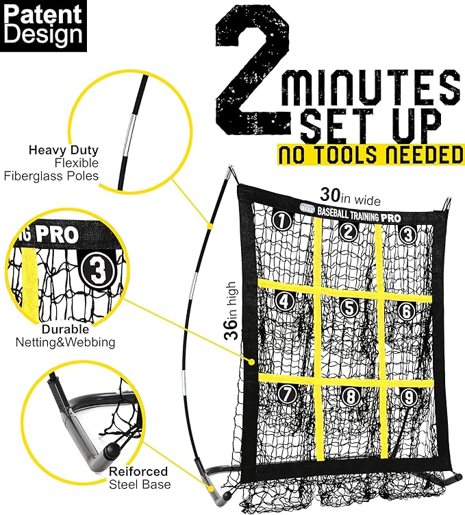 JAPER BEES Pitching Target Net Pitching Net with Strike Zone Baseball Softball Training Equipment for Youth and Adults |Portable Quick Assembly Design |Carry Bag