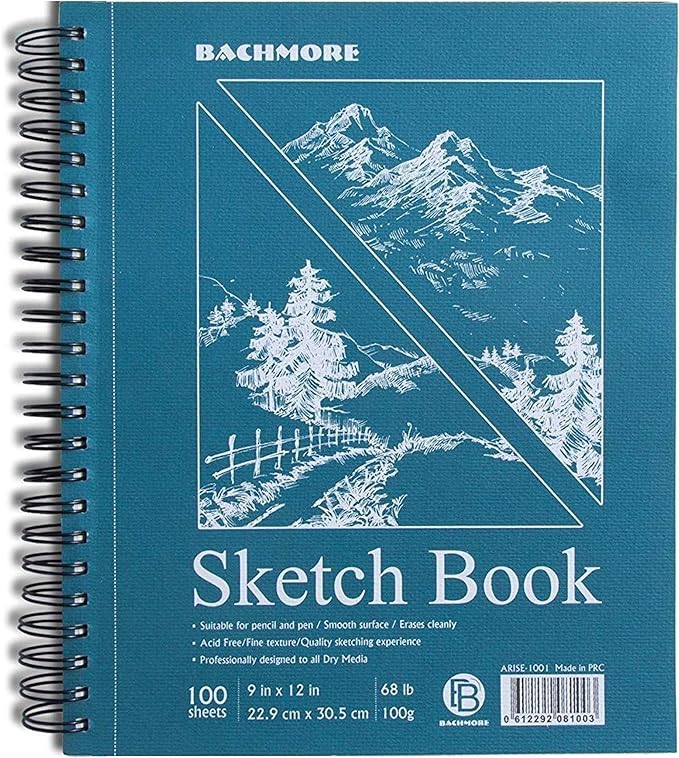 Bachmore Sketchpad 9X12 Inch, 100 Sheets of Spiral Bound Sketch Book by BB+Bachmore
