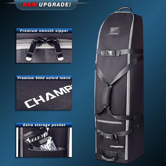CHAMPKEY Premium Soft-Padded Golf Travel Bags for Airlines - Travel Golf Gags for Airlines with Premium Oxford Fabric and Oversized Wheels