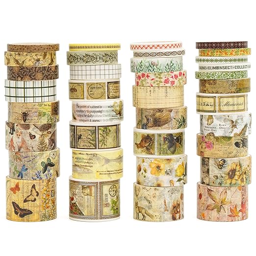 36 Rolls Vintage Washi Tape Pack Retro Arts Adhesive Tapes Wide Chronicle by Songdao