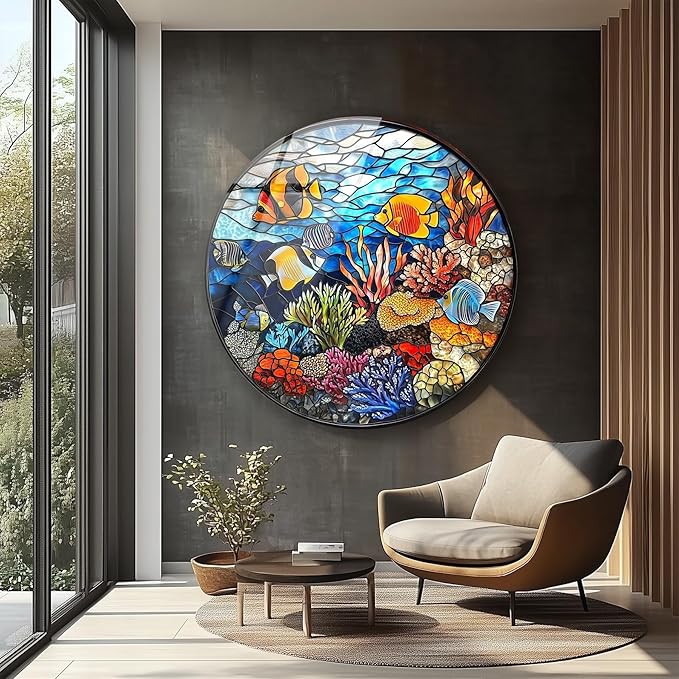 My Photostation.com 31.5'' Diameter Coral Reef Mosaic Round Glass Wall Art - Image 7
