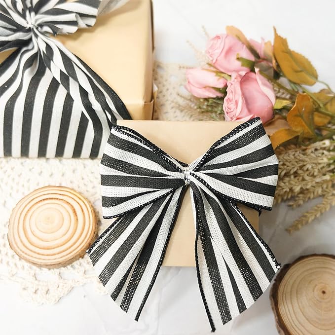 CT CRAFT LLC Striped Canvas Cotton Ribbon 2.5" x 10 Yards Ivory/Black Stripes - Image 5