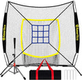 Baseball Net，7x7ft Baseball Practice Net with Tee and Target, Large Pocket Sports net for Hitting/Batting/Pitching/Throwing,Scratch Resistant Base, Versatile Use for All Levels