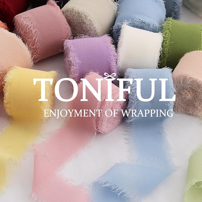 TONIFUL 6 Rolls Rainbow Set Chiffon Ribbon 1 1/2 Inch 5 Yards Fabric Silk - Image 7