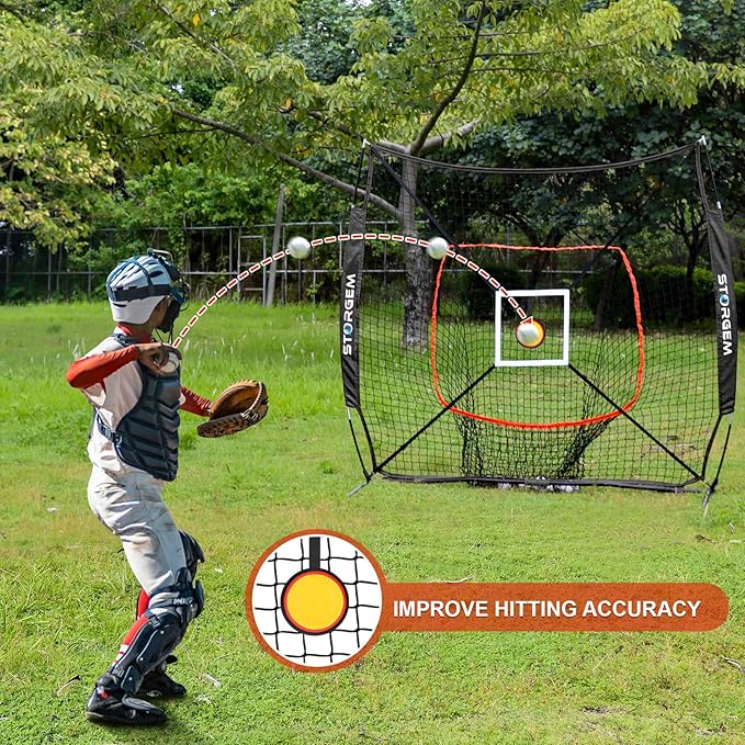 Storgem 6'X6' Baseball Softball Practice Net, Portable Baseball Net for Batting, Hitting, Pitching and Fielding, Carry Bag, Strike Zone and Batting Tee, Great for Kids Adult Youth