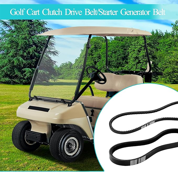 10L0L Golf Cart Drive Belt & Starter Generator Belt Kit for Club Car DS 1992-Up & Precedent 2004-Up, Compatible with FE290, FE350 and Kawasaki OHV Engine, Replaces OEM 101916701