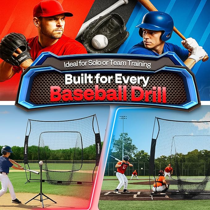 VIVOHOME Baseball Softball Batting Net - 7x7 Ft Baseball Backstop, Softball Practice Net for Hitting, Pitching, Throwing with Batting Tee and Carry Bag