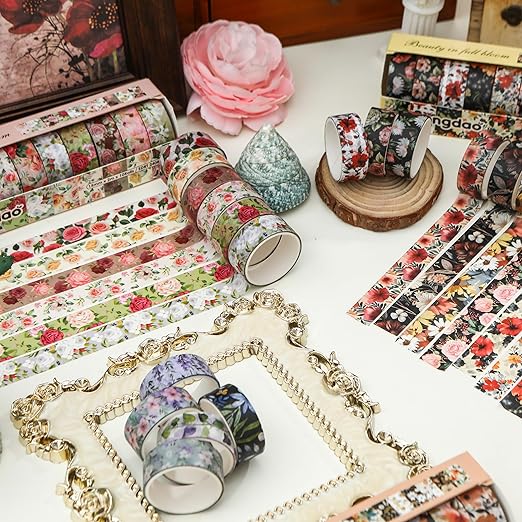 10 Rolls Blooming Flowers Washi Tape Set Floral Arts Adhesive Tapes Colorful - Image 8