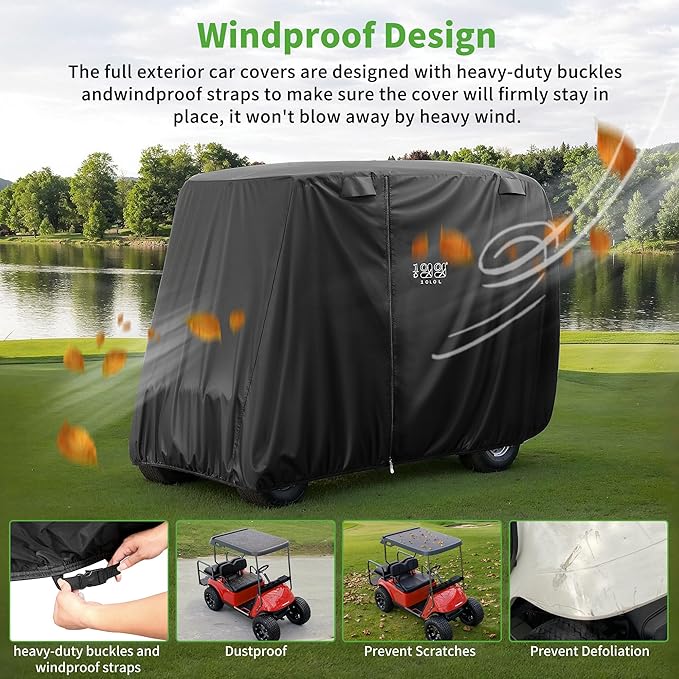 10L0L Universal 2-4 Passenger Golf Cart Cover for Yamaha, EZGO, Club Car, Waterproof Sunproof and Durable