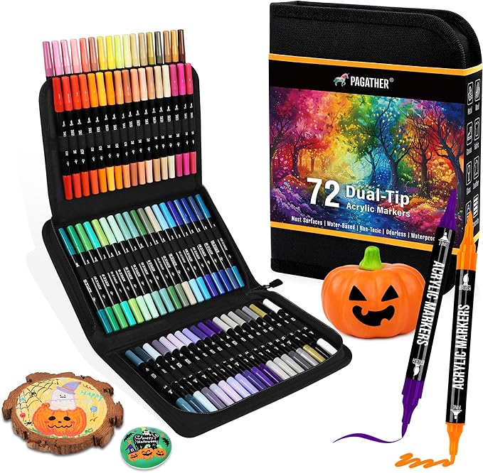 72 Colors Acrylic Paint Markers, Dual Tip by Pagather