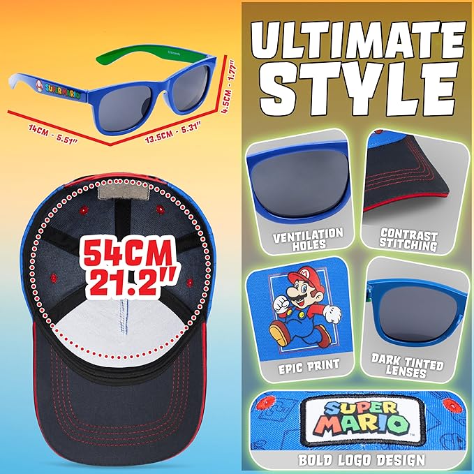 Get Trend Pokemon | Minecraft | Fortnite | Super Mario Kids Baseball Cap, Sunglasses Set UV Protection, Gamer Gifts for Boys