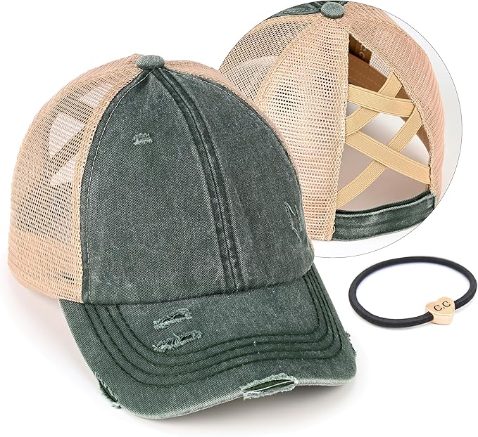 C.C Ponycap Messy High Bun Ponytail Adjustable Glitter Mesh Trucker Baseball Cap