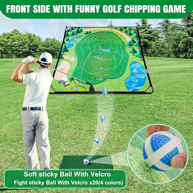 Golf Chipping Game Set, Large Double-Sided Golf Practice Mat, Portable Sticky Golf Game with 2 Clubs, 20 Sticky Balls for Indoor&Outdoor Yard, Family Fun (6FTx6FT