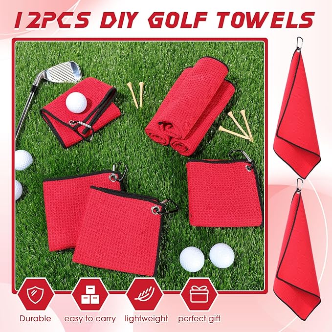 Batiyeer Golf Towel Bulk for Golf Bags 16'' x 16'' Microfiber Fabric Towel with Clip Waffle Pattern, Fitness, Camping, Hiking, Yoga