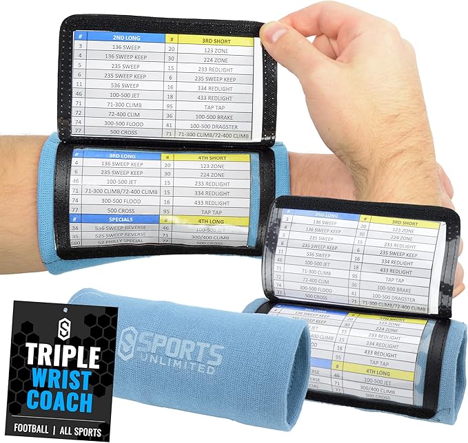 Sports Unlimited Adult Triple Wrist Coach, Football Wristbands for Plays, Baseball Wristbands, QB Arm Bands