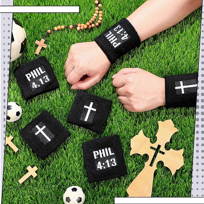 Misdary 6 Pair Cross Wristband Football Baseball Drip Baseball Football Accessories Faith Cross Sports Wristband Sweat Band Athletic Christian Faith for Sports Basketball Gym Workout