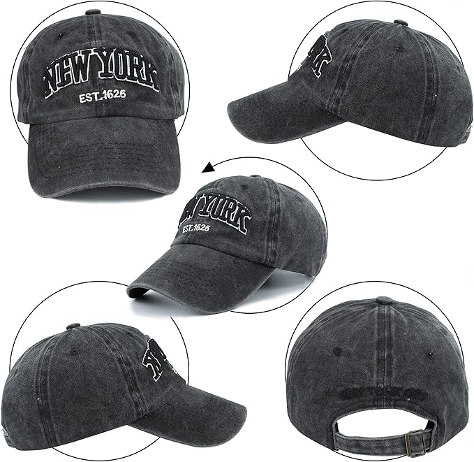 Baseball Hat New-York Distressed-Adjustable-Strapback - Washed Twill Dad Hat Unisex