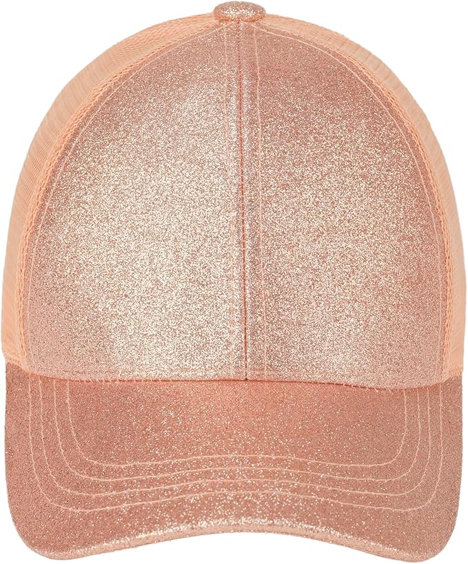 C.C Ponycap Messy High Bun Ponytail Adjustable Glitter Mesh Trucker Baseball Cap
