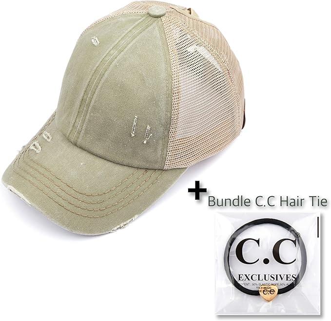 C.C Ponycap Messy High Bun Ponytail Adjustable Glitter Mesh Trucker Baseball Cap