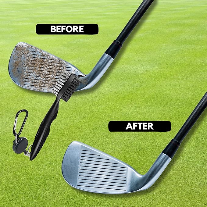 Golf Brush (2 Pack) - Cord and Clip Attachment for Bags and Carts, Club Cleaner Ideal for Woods and Irons - Golf Accesories for Men and Women