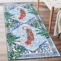 Oriental Tropical Kitchen Runner Rug 2x5 Washable, Thin Stain Resistant Blue by Aldopein