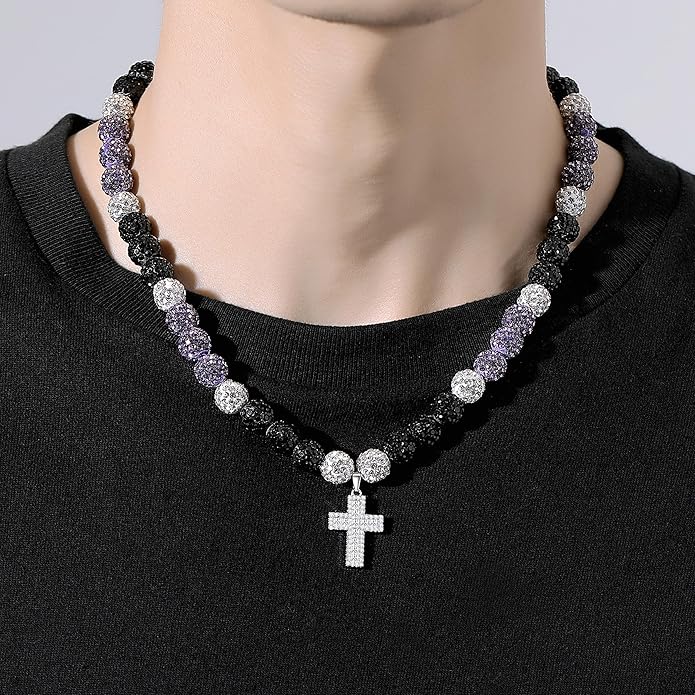 QINJIEJIE Baseball Necklace for Men Glitter Bling Rhinestone Beaded Collection Necklace for Women 16/18in Inspired Sports Jewelry Baseball Chain Cool Gifts for Baseball Players Team Lovers