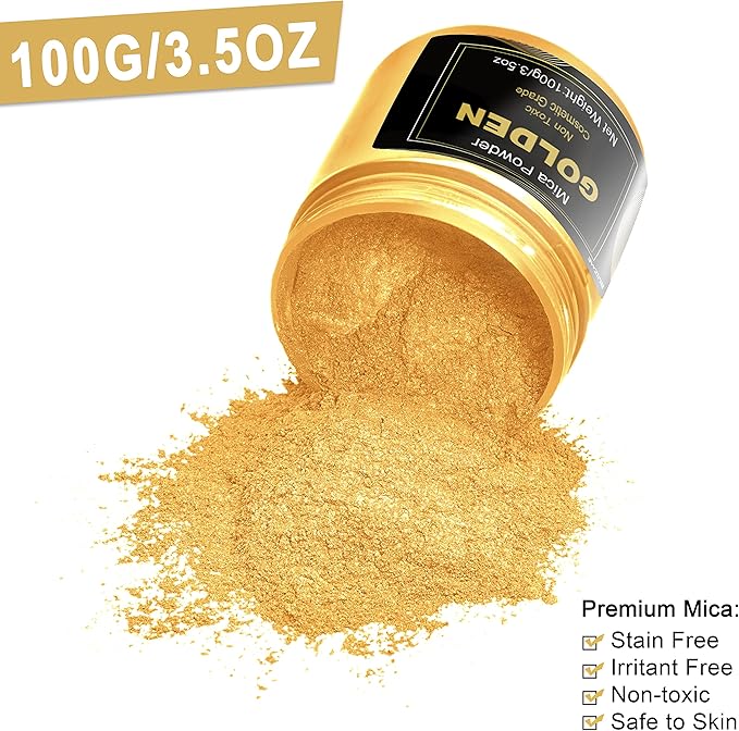 Golden Mica Powder Pigment -Cosmetic Grade Metallic Mica Powder - Image 2