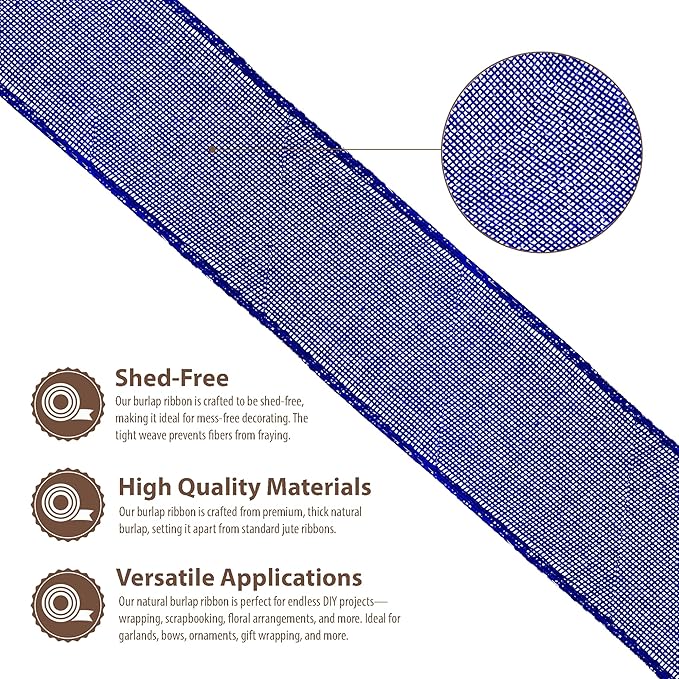 Mandala Crafts Royal Blue Burlap Ribbon 3 Inches Wide Jute Ribbons - Image 3