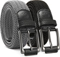 CHAOREN Stretch Belt Men 2 Pack - 1 3/8" Braided Golf Belts For Men - Casual Elastic For Pants and Jeans