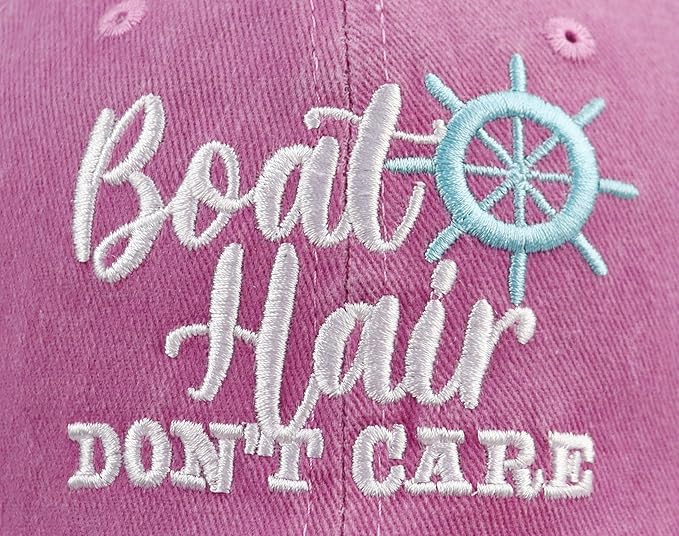 Boat Hair Don't Care Hats for Men Women, Adjustable Embroidered Cotton Washed Distressed Denim Fishing Baseball Cap