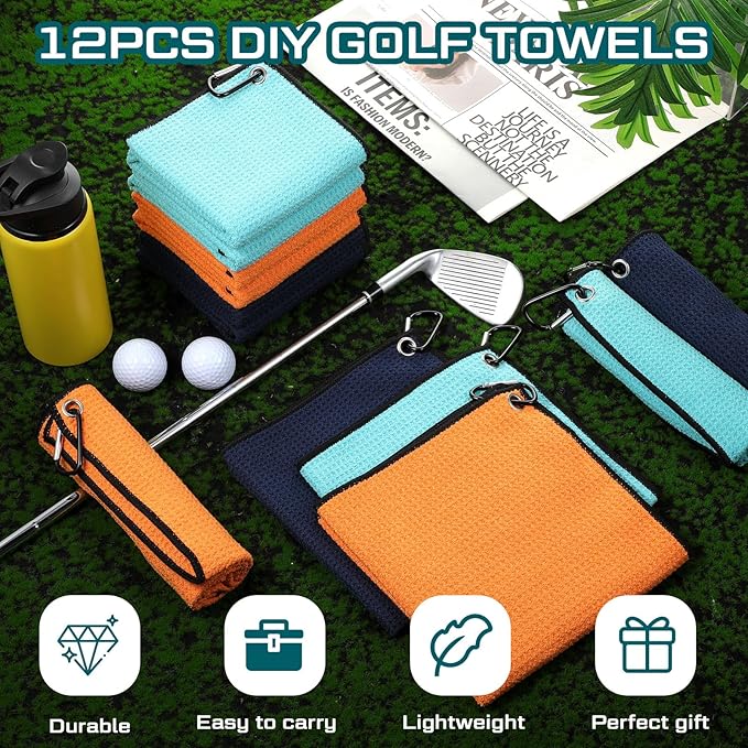 Batiyeer Golf Towel Bulk for Golf Bags 16'' x 16'' Microfiber Fabric Towel with Clip Waffle Pattern, Fitness, Camping, Hiking, Yoga