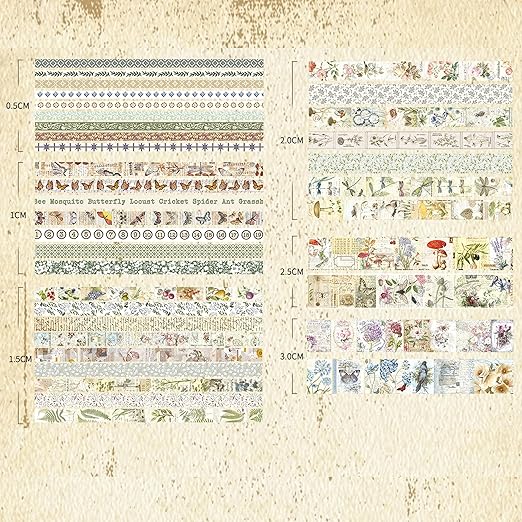 36 Rolls Vintage Washi Tape Pack Retro Arts Adhesive Tapes Wide Chronicle - Image 4