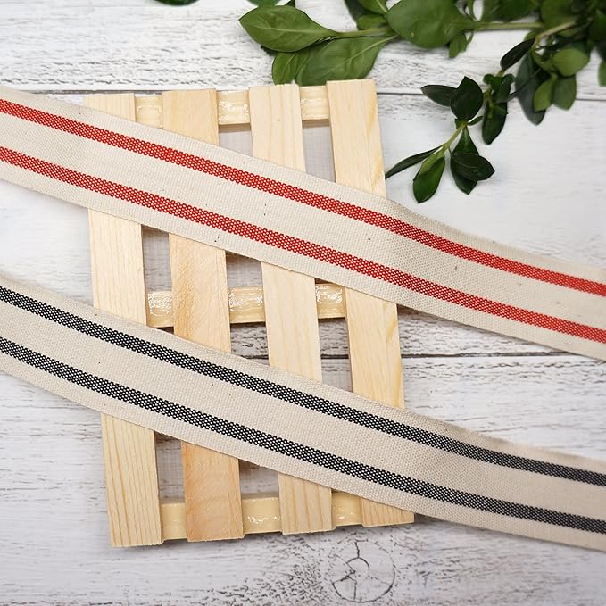 CT CRAFT LLC Ivory Cotton Red Stripes Ribbon 1" x 10 Yards - Image 7