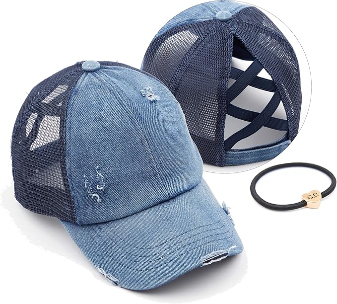 C.C Ponycap Messy High Bun Ponytail Adjustable Glitter Mesh Trucker Baseball Cap