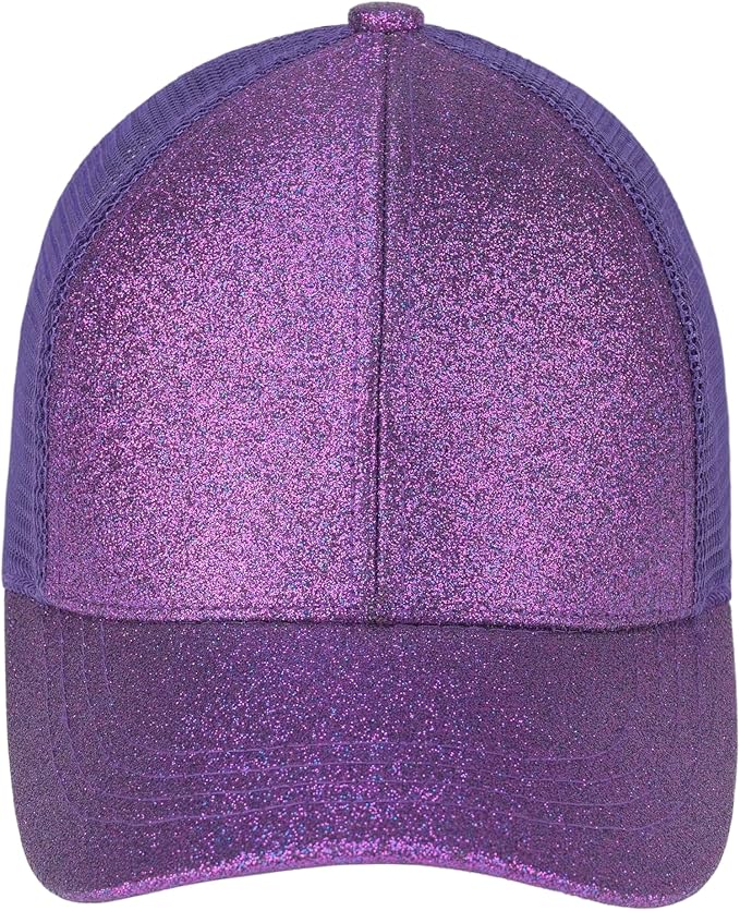 C.C Ponycap Messy High Bun Ponytail Adjustable Glitter Mesh Trucker Baseball Cap
