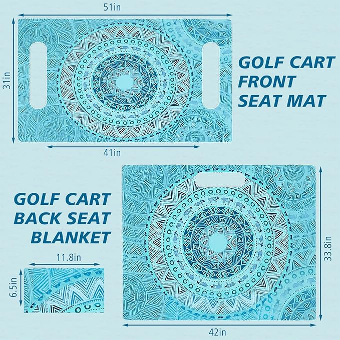 Fanfanwin 2 Pcs Mandala Boho Style Golf Cart Seat Covers for 2 & 4 Passenger Carts, Golf Cart Seat Towel Blanket with Front and Rear Cover Compatible with Ezgo/Yamaha/Club Car