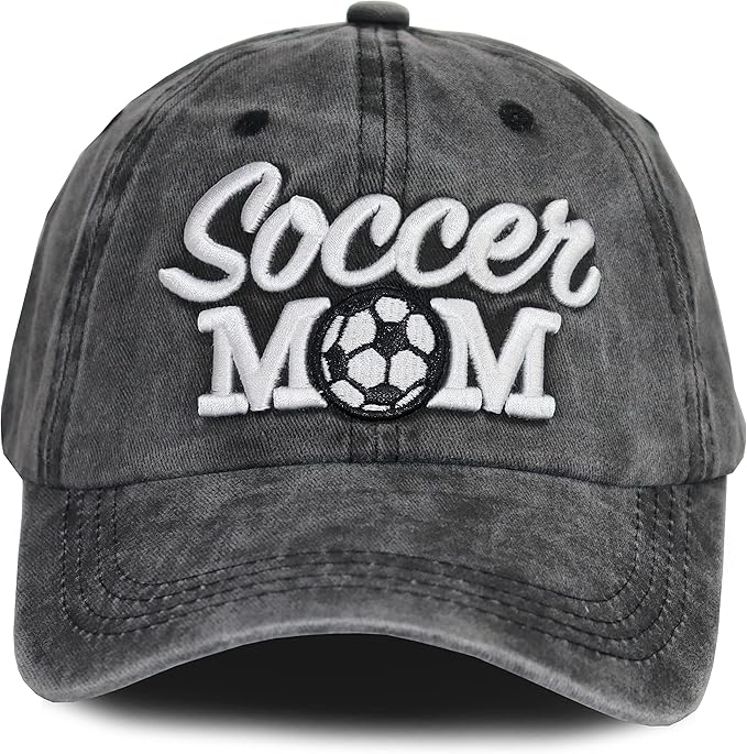 Distressed Soccer Mom Baseball Cap for Women, Adjustable Washed Embroidered Sun Hat for Mama