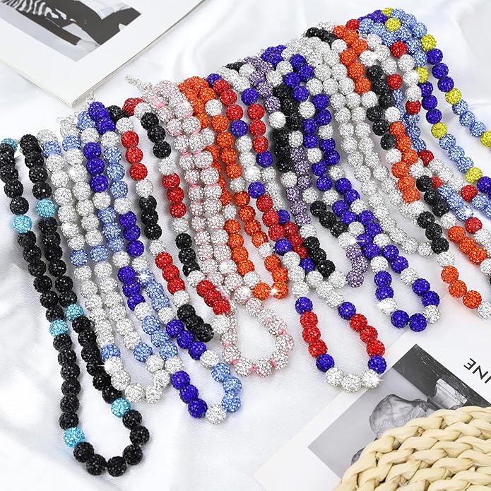 QINJIEJIE Baseball Necklace for Men Glitter Bling Rhinestone Beaded Collection Necklace for Women 16/18in Inspired Sports Jewelry Baseball Chain Cool Gifts for Baseball Players Team Lovers