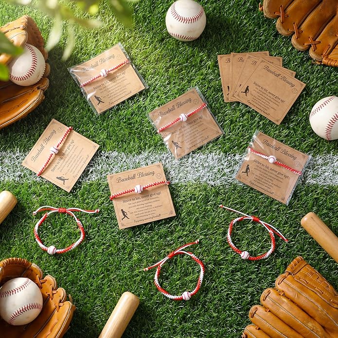 Tondiamo 60 Pcs Baseball Gift Set 30 Baseball Braided Bracelets 30 Inspirational Message Cards Adjustable Sports Wristbands Sports Party Favors Charm Bracelets for Sport Lover Fans Teams